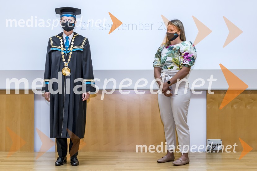 prof. dr. Zdravko Kačič, rektor Univerze v Mariboru;  Metka Lobnik, judoistka, najbolj perspektivna športnica Maribora v letu 2018Slovesnost ob Dnevu univerze Maribor