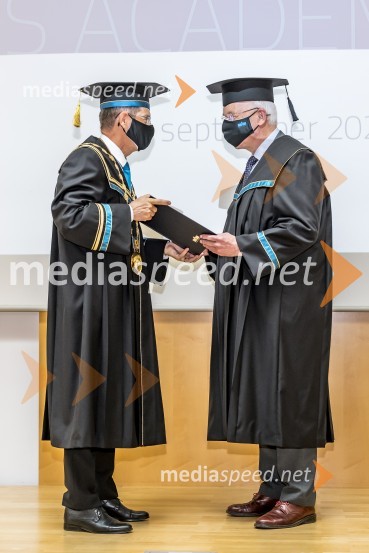 prof. dr. Zdravko Kačič, rektor Univerze v Mariboru;  dr. Roger Watson, častni doktor, Fakulteta za zdravstvene vede UMSlovesnost ob Dnevu univerze Maribor