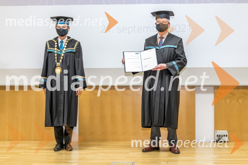 prof. dr. Zdravko Kačič, rektor Univerze v Mariboru;  dr. Roger Watson, častni doktor, Fakulteta za zdravstvene vede UMSlovesnost ob Dnevu univerze Maribor