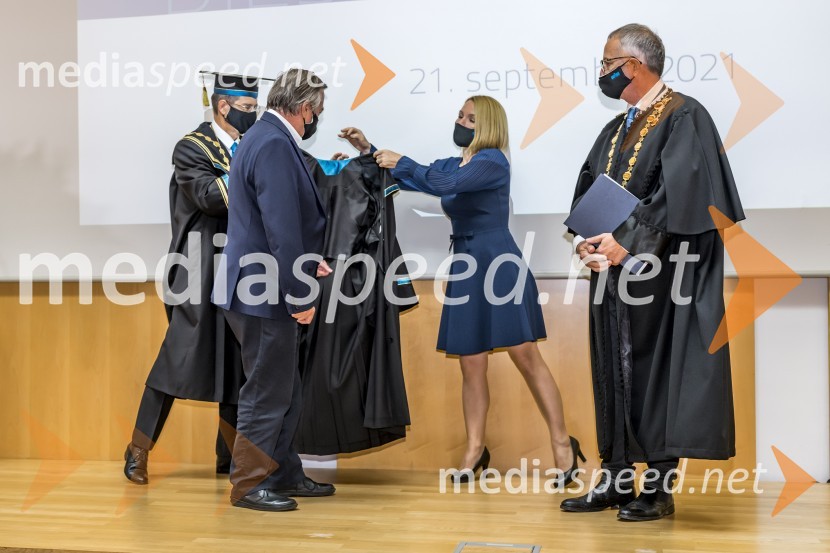 prof. dr. Zdravko Kačič, rektor Univerze v Mariboru;  Drago Jančar, pisatelj, častni doktor, Filozofska fakulteta UM;  dr. Darko Friš, dekan Filozofska fakulteta UMSlovesnost ob Dnevu univerze Maribor