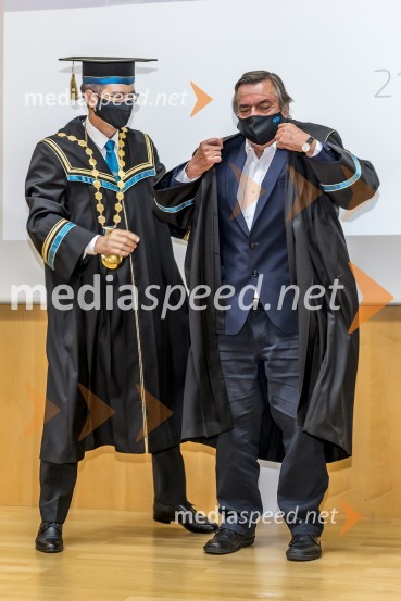 prof. dr. Zdravko Kačič, rektor Univerze v Mariboru;  Drago Jančar, pisatelj, častni doktor, Filozofska fakulteta UMSlovesnost ob Dnevu univerze Maribor