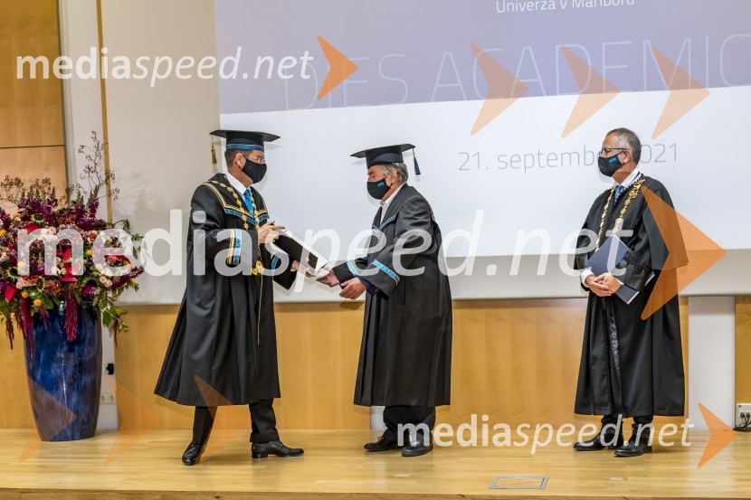 prof. dr. Zdravko Kačič, rektor Univerze v Mariboru;  Drago Jančar, pisatelj, častni doktor, Filozofska fakulteta UMSlovesnost ob Dnevu univerze Maribor