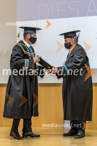 prof. dr. Zdravko Kačič, rektor Univerze v Mariboru;  Drago Jančar, pisatelj, častni doktor, Filozofska fakulteta UMSlovesnost ob Dnevu univerze Maribor