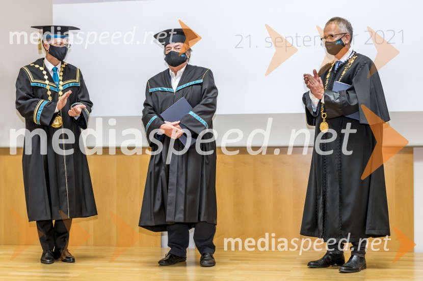 prof. dr. Zdravko Kačič, rektor Univerze v Mariboru;  Drago Jančar, pisatelj, častni doktor, Filozofska fakulteta UM;  dr. Darko Friš, dekan Filozofska fakulteta UMSlovesnost ob Dnevu univerze Maribor