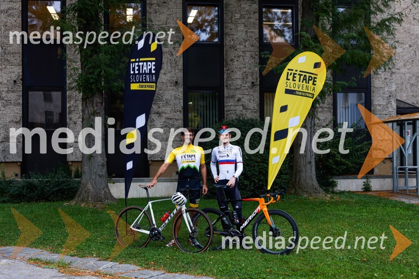  Matjaž Rakovec, župan Mestne občine Kranj;  Matej Mohorič, cestni kolesar, ambasador L'EtapeV Kranju predstavili L'Étape Slovenia by Tour de France
