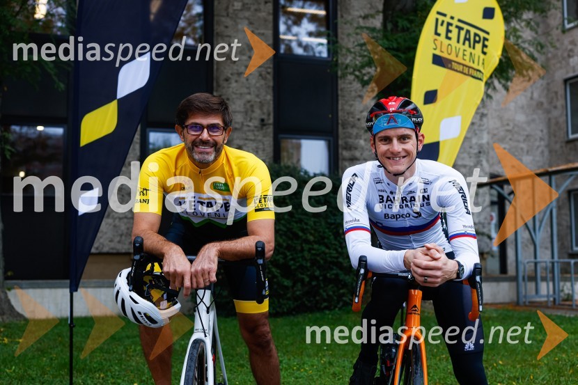  Matjaž Rakovec, župan Mestne občine Kranj;  Matej Mohorič, cestni kolesar, ambasador L'EtapeV Kranju predstavili L'Étape Slovenia by Tour de France