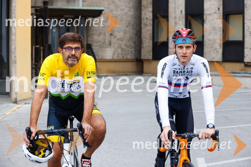  Matjaž Rakovec, župan Mestne občine Kranj;  Matej Mohorič, cestni kolesar, ambasador L'EtapeV Kranju predstavili L'Étape Slovenia by Tour de France