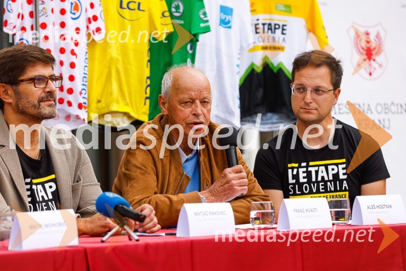  Matjaž Rakovec, župan Mestne občine Kranj;  Franc Hvasti, nekdanji kolesar, trener in selektor;  Aleš HostnikV Kranju predstavili L'Étape Slovenia by Tour de France