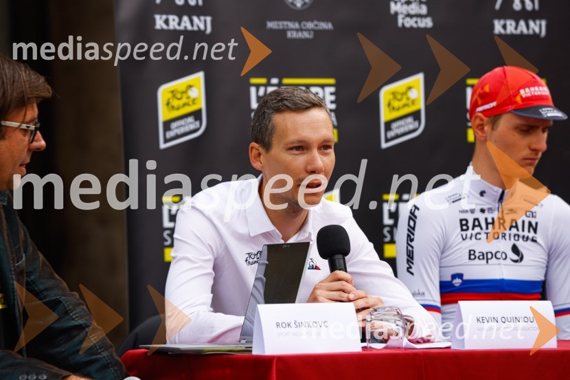  Kevin Quiniou,  vodja licenčnega projekta L'Étape by Tour de France ;  Matej Mohorič, cestni kolesar, ambasador L'EtapeV Kranju predstavili L'Étape Slovenia by Tour de France