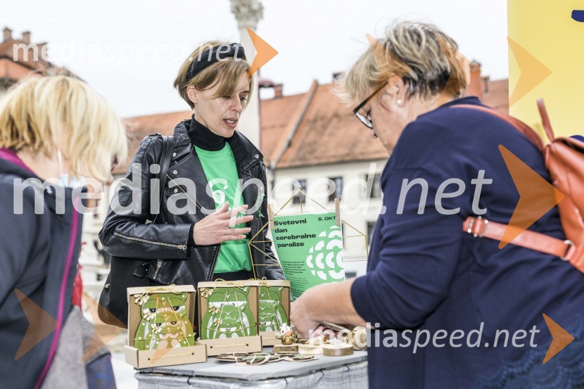 Na stojnicah so lahko mimoidoči kupili zanimive izdelke, ki so jih naredili uporabniki VDC Sonček Pobrežje.Svetovni dan cerebralne paralize društva Sonček