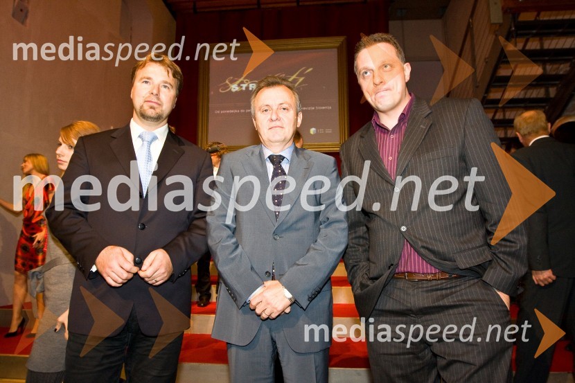 Jože Možina, direktor TV Slovenija, Anton Guzej, direktor RTV Slovenija in Igor Pirkovič, pomočnik direktorja TV SlovanijaStrasti, premiera nove nadaljevanke