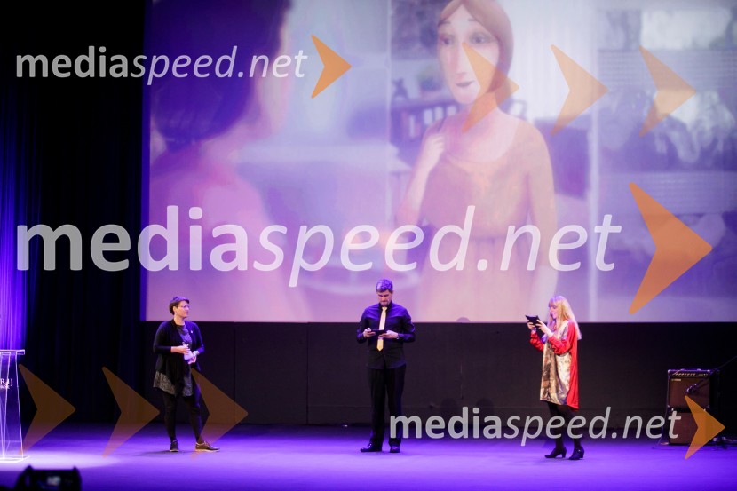  Špela Čadež, režiserka;  Boris Car, igralec;  Sara  Špeleč, prevajalka in pesnicaSlavnostna podelitev nagrad Festivala slovenskega filma