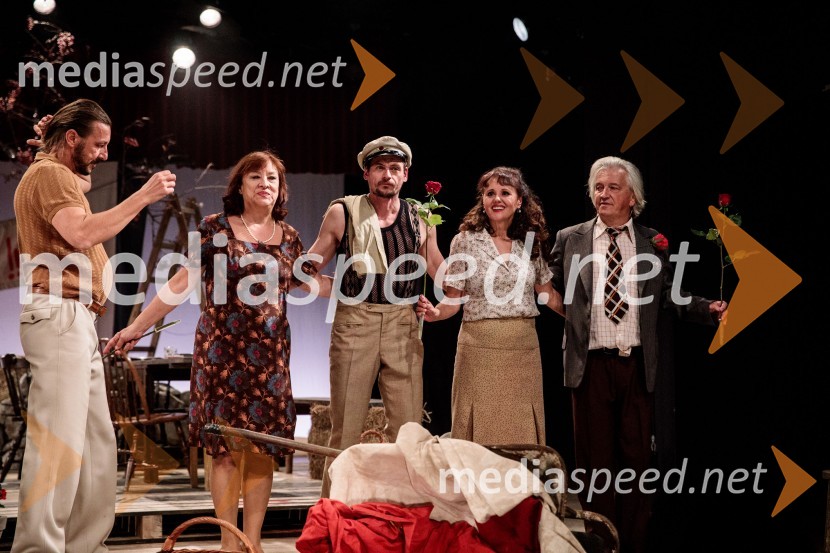  Matej Recer, igralec;  Damjana Černe, igralka;  Primož Bezjak, igralec;  Draga Potočnjak, igralka in pisateljica;  Iztok Mlakar, igralecJerebika, štrudelj, ples pa še kaj, premiera, Slovensko mladinsko gledališče