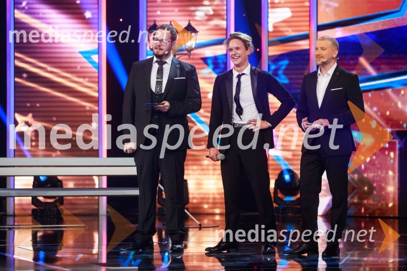  Sašo Stare, stand up komik, voditelj;  Kostja Komel Nardin;  Aleš Novak, stand-up komikSlovenija ima talent 2021, prva polfinalna oddaja