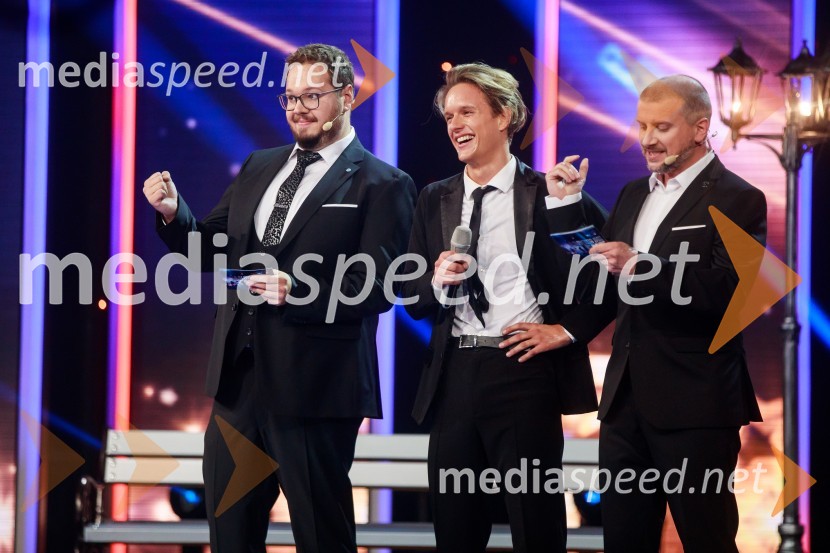  Sašo Stare, stand up komik, voditelj;  Kostja Komel Nardin;  Aleš Novak, stand-up komikSlovenija ima talent 2021, prva polfinalna oddaja
