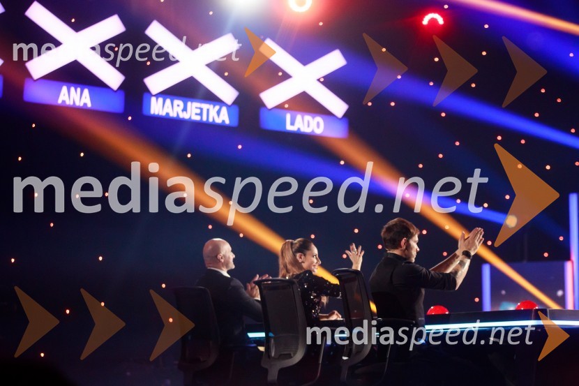  Branko Čakarmiš,  programski direktor, Pro Plus;  Ana Klašnja, balerina;  Lado Bizovičar, igralecSlovenija ima talent 2021, prva polfinalna oddaja