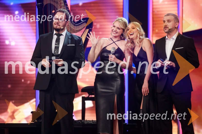  Sašo Stare, stand up komik, voditelj;  Zala Kores, De Liri;  Julija Veleski;  Aleš Novak, stand-up komikSlovenija ima talent 2021, prva polfinalna oddaja