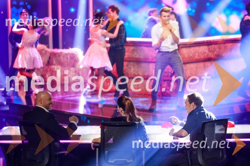  Branko Čakarmiš,  programski direktor, Pro Plus;  Ana Klašnja, balerina;  Lado Bizovičar, igralecSlovenija ima talent 2021, prva polfinalna oddaja