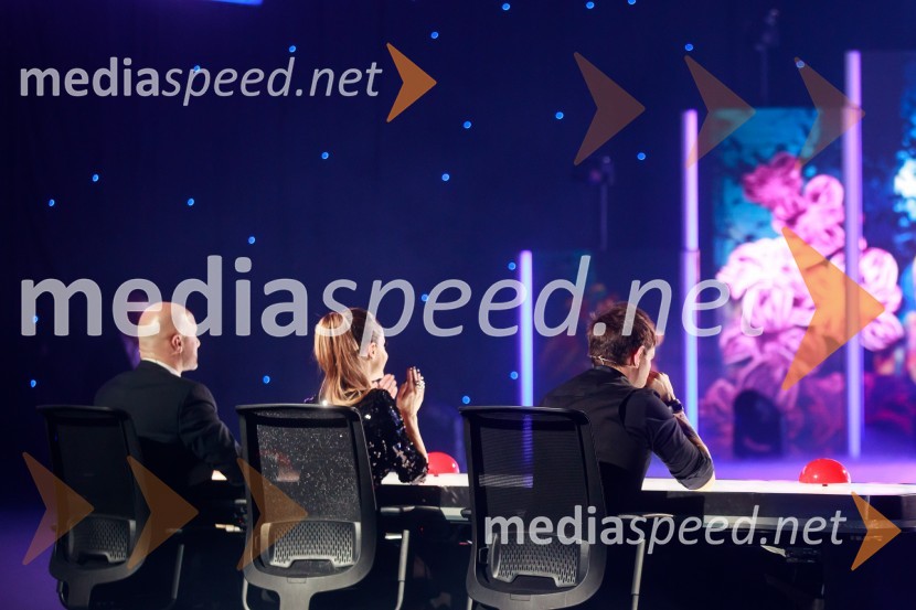  Branko Čakarmiš,  programski direktor, Pro Plus;  Ana Klašnja, balerina;  Lado Bizovičar, igralecSlovenija ima talent 2021, prva polfinalna oddaja