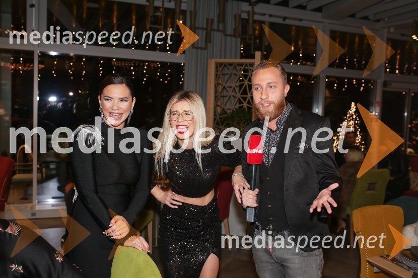  Mary Ševo;  Tjaša Kramarič;  Aleksander Pozvek, kanal ASlovenski influencerji na predstavitvi prvega instagramerskega hotela v Evropi