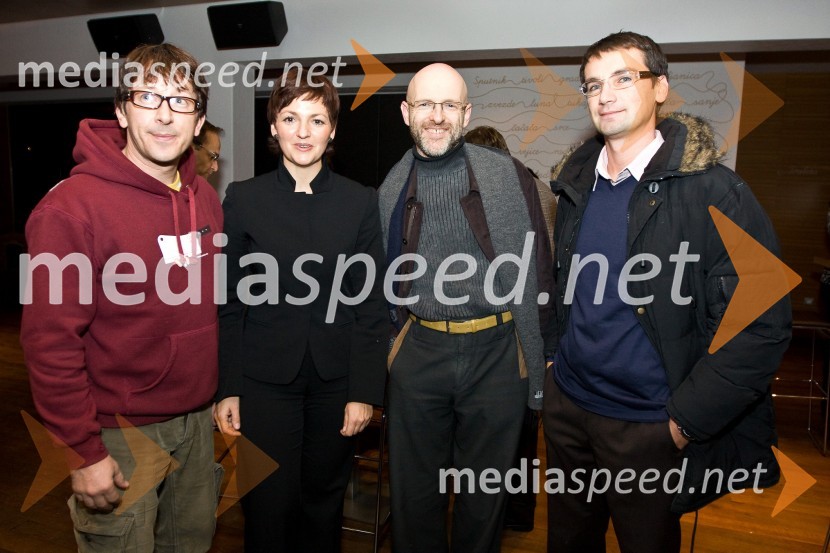 Aljoša Rebolj, fotograf, Maja Makovec Brenčič, predsednica DMS, Boštjan Tadel, urednik Marketing Magazina in Gregor Draksler, vodja tržnih komunikacij pri Peugeot SlovenijaPredstavitev strokovno-znanstvene revije Akademija MM in zabava Društva za marketing Slovenije