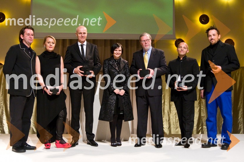 Boris Balant in Lena Pislak Balant, oblikovalski studio Luks, dobitnik nagrade Trend 2008 za vizualno ustvarjalnost, Peter Gabrijelčič, dobitnik nagrade Trend 2008 za izjemne dosežke na področju vizualne kulture, Jožica Brodarič, vodja projekta Trend, Edvard Zajec, pionir računalniške umetnosti in dobitnik nagrade Trend 2008 za življenjsko delo, Zoran Garevski, dobitnik nagrade Trend 2008 za modno ustvarjanje in Matej Andraž Vogrinčič, dobitnik nagrade Trend 2008 za posebne dosežke na področju vizualne ustvarjalnostiTrend 2008, podelitev nagrad za modno in vizualno ustvarjalnost