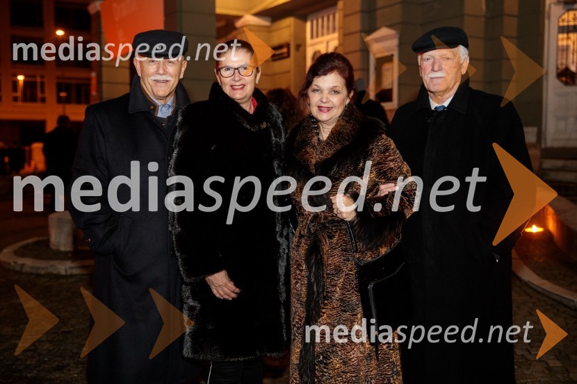  Frane Praprotnik, podjetnik;  Polona  Praprotnik;  Nena Kopčaver Guček;  Andrej Guček, zdravnikJacques in njegov gospodar, premiera drame