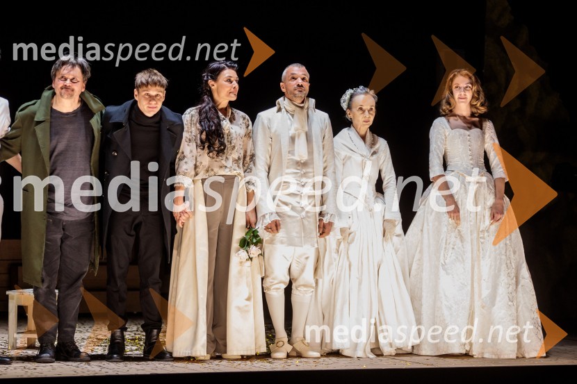  Branko Završan, igralec;  Timon Šturbej, igralec;  Pia Zemljič, igralka;  Primož Vrhovec, igralec;  Veronika Drolc, igralka;  Eva Jesenovec, igralkaJacques in njegov gospodar, premiera drame