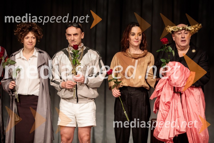  Janja Majzelj, igralka;  Robert Prebil, igralec;  Daša Doberšek, igralka;  Ivan Godnič, igralecPojedina pri Trimalhionu, premiera drame