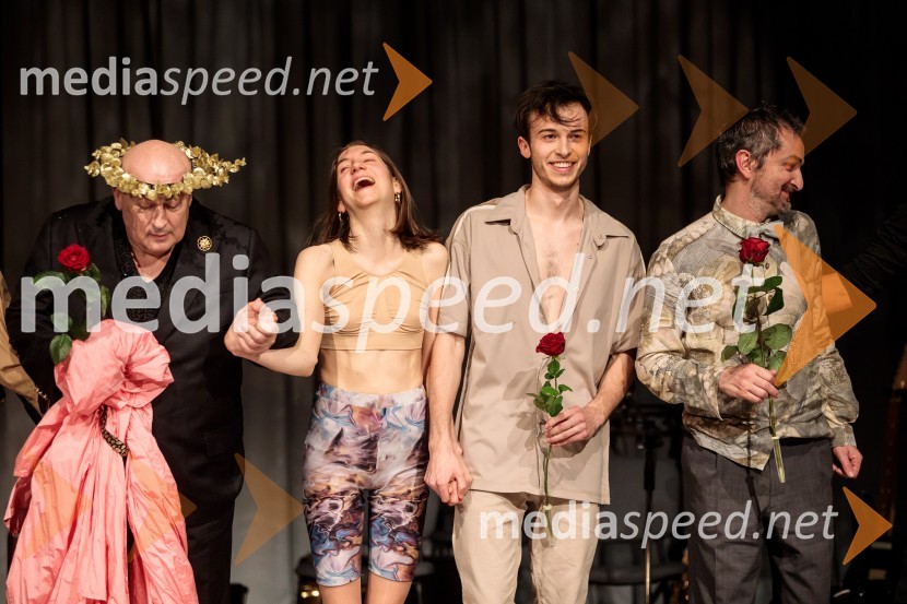  Ivan Godnič, igralec;  Anja Novak, igralka;  Klemen Kovačič, AGRFT ;  Ivan Peternelj, igralecPojedina pri Trimalhionu, premiera drame