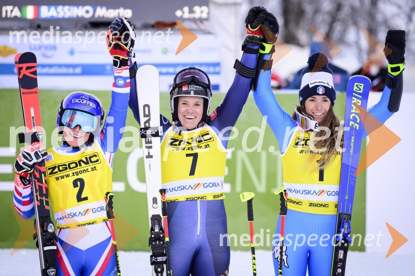  Tessa Worley, smučarka (Francija);  Sara Hector, smučarka (Švedska);  Marta Bassino, smučarka (Italija)58. Zlata lisica, veleslalom v Kranjski gori
