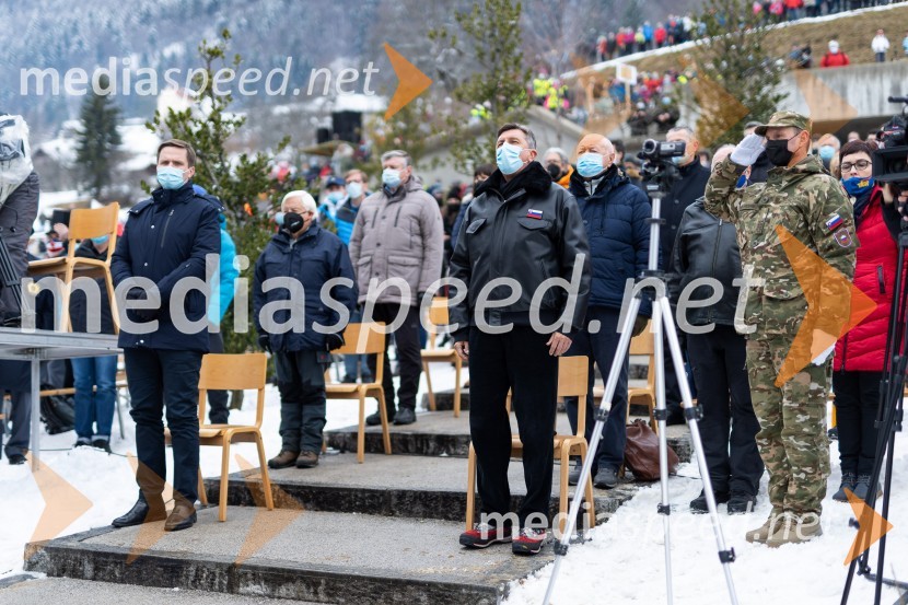  Igor Zorčič, predsednik odbora Državnega zbora RS za infrastrukturo, okolje in prostor;  Milan Kučan, nekdanji predsednik Republike Slovenije;  Borut Pahor, predsednik Republike SlovenijeOsrednja slovesnost ob 80. obletnici dražgoške bitke