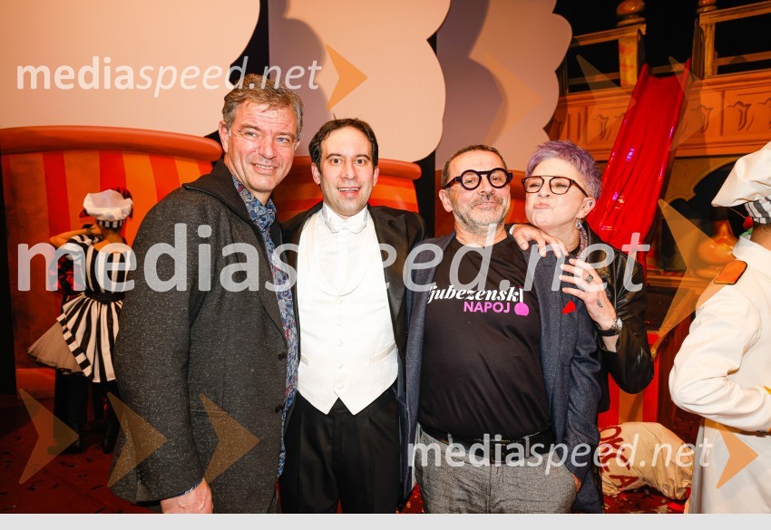  Andrej  Stražišar, scenograf;  Simon Krečič, umetniški direktor Opere SNG Maribor;  Krešimir  Dolenčić, režiser in gledališki ustvarjalec;  Clauda Sovre, koreografinjaLjubezenski napoj, premiera opere