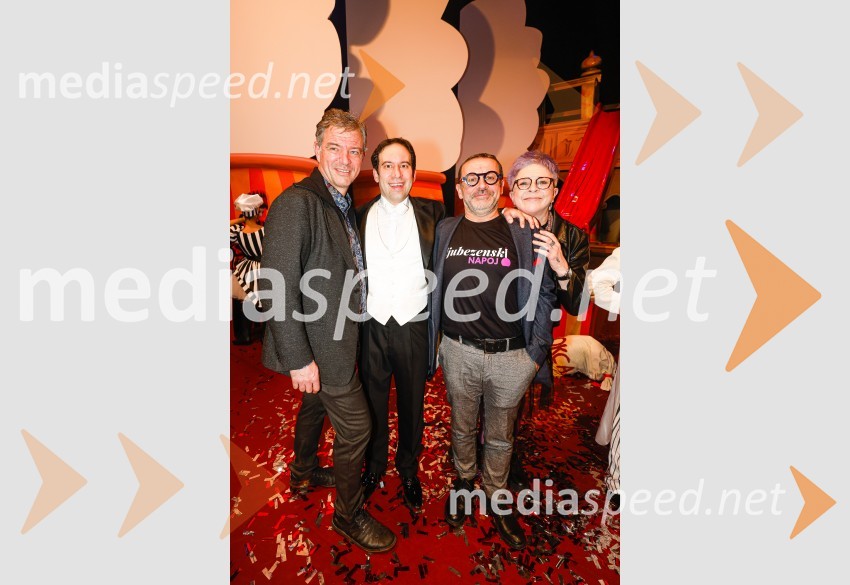  Andrej  Stražišar, scenograf;  Simon Krečič, umetniški direktor Opere SNG Maribor;  Krešimir  Dolenčić, režiser in gledališki ustvarjalec;  Clauda Sovre, koreografinjaLjubezenski napoj, premiera opere