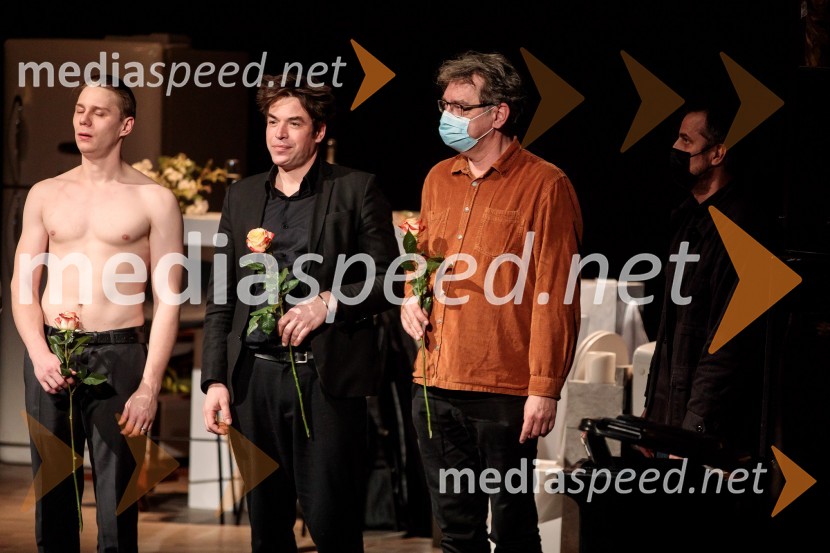  Timon Šturbej, igralec;  Mark Požlep, scenarist, umetnik;  Mitja Vrhovnik Smrekar, skladateljParty, premiera v SNG Drama Ljubljana