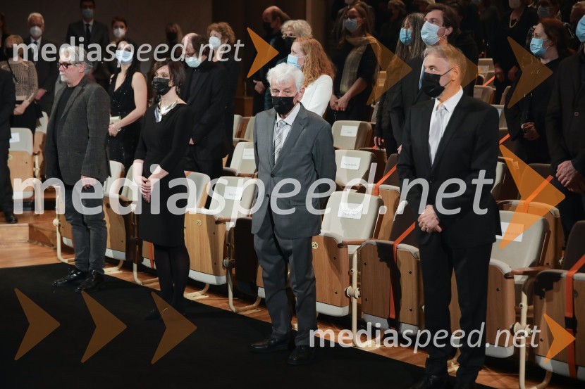  Dušan Kirbiš, slikar;  Špela Čadež, režiserka; dr. Kajetan Gantar, akademik; dr. Jožef Muhovič, predsednik Upravnega odbora Prešernovega skladaPodelitev Prešernovih nagrad 2022