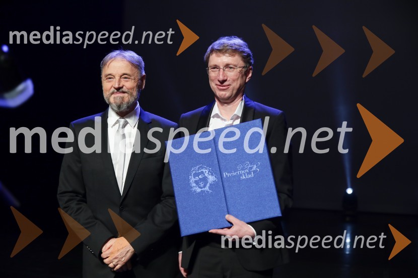 dr. Jožef Muhovič, predsednik Upravnega odbora Prešernovega sklada;  Damijan Močnik, skladateljPodelitev Prešernovih nagrad 2022