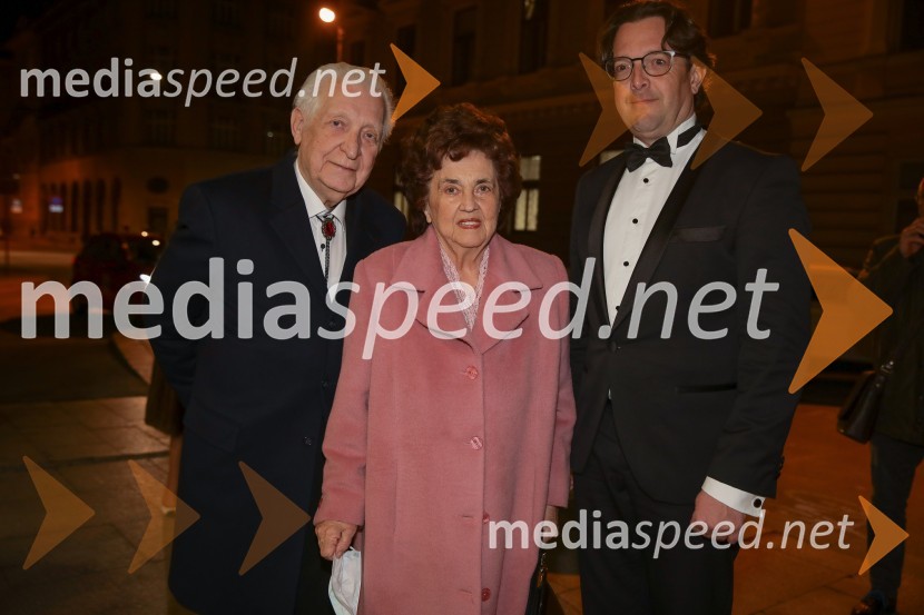  Pavel Mihelčič, skladatelj;  Majda Mihelčič;  Marko  Hribernik, dirigent, umetniški direktor opereFaust, premiera opere