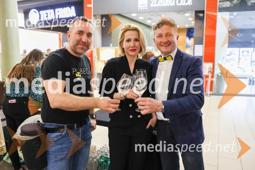  Borut  Cvetko, kreativni direktor, Mediaspeed;  Natalija Cvetko, vodja projektov, Mediaspeed;  Danilo Steyer,   vinar, Steyer Vina; vinski vitez, predsednik Vinske reprezentance SlovenijePubeci v Citycentru Celje