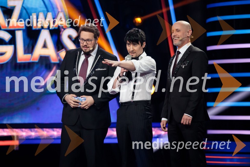  Sašo Stare, stand up komik, voditelj;  Rok Piletič, BQL;  Peter Poles, televizijski voditeljZnan obraz ima svoj glas, 6. oddaja