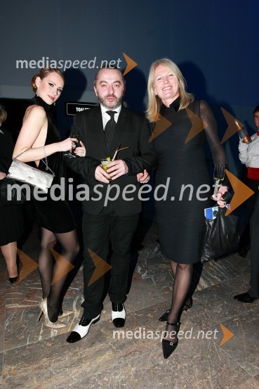 Jerneja Podbevšek Zhembrowskyy, balerina, Milan Gačanović, stilist in Marta Gorjup Brejc, predsednica uprave PekaAl Gore v Sloveniji na zabavi Diners Black Card