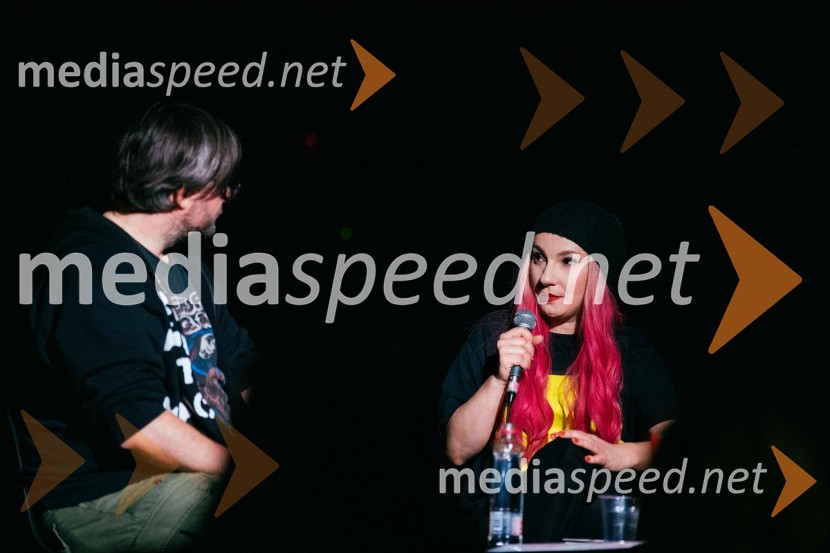  Aljoša Harlamov, urednik Cankarjeve založbe;  Dijana Matković, pisateljica, prevajalka in urednica portala DisenzZakaj ne pišem, predstavitev knjige Dijane Matković