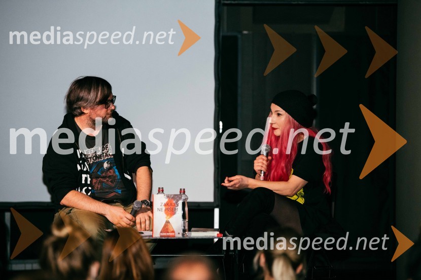  Aljoša Harlamov, urednik Cankarjeve založbe;  Dijana Matković, pisateljica, prevajalka in urednica portala DisenzZakaj ne pišem, predstavitev knjige Dijane Matković