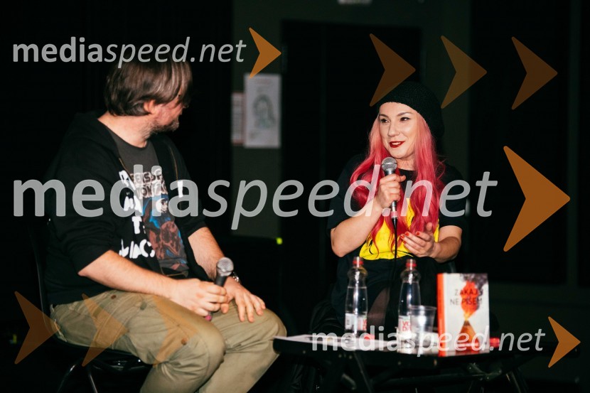  Aljoša Harlamov, urednik Cankarjeve založbe;  Dijana Matković, pisateljica, prevajalka in urednica portala DisenzZakaj ne pišem, predstavitev knjige Dijane Matković