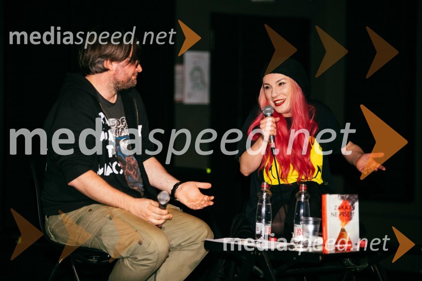  Aljoša Harlamov, urednik Cankarjeve založbe;  Dijana Matković, pisateljica, prevajalka in urednica portala DisenzZakaj ne pišem, predstavitev knjige Dijane Matković