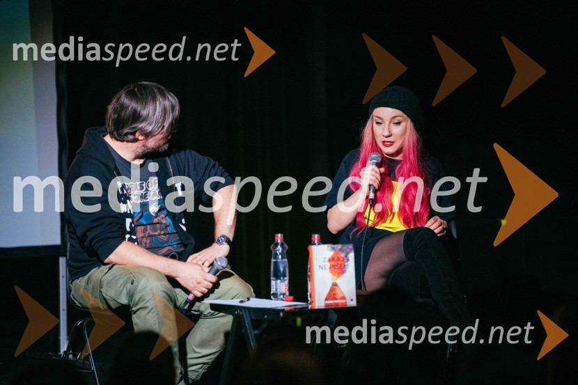  Aljoša Harlamov, urednik Cankarjeve založbe;  Dijana Matković, pisateljica, prevajalka in urednica portala DisenzZakaj ne pišem, predstavitev knjige Dijane Matković