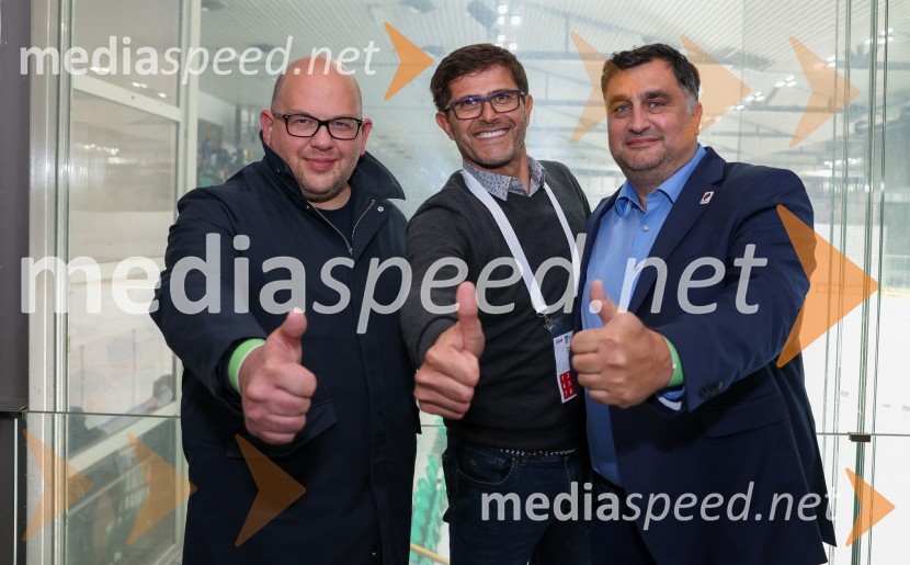  Miha Butara, podpredsednik, Hokejska zveza Slovenije; predsednik, HDD Olimpija; pomočnik direktorja, Slovenske železnice;  Matjaž Rakovec, predsednik Hokejske zveze Slovenije; mag. Peter Bohinec, predsednik, HDD Sij Acroni JeseniceSlovenija - Madžarska, hokejska tekma, VIP