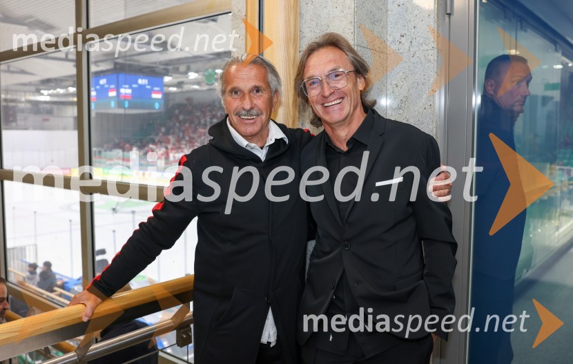  Štefan Seme, nekdanji slovenski hokejist;  Mitja Sojer, frizer, Mič StylingSlovenija - Madžarska, hokejska tekma, VIP