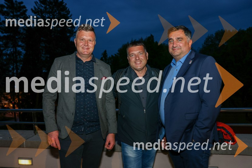  Igor Birčaković;  Igor Erič; mag. Peter Bohinec, predsednik, HDD Sij Acroni JeseniceSlovenija - Madžarska, hokejska tekma, VIP