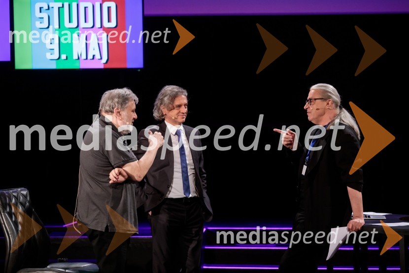 dr. Slavoj Žižek, filozof;  Robert Golob, predsednik stranke Gibanje Svoboda; mag. Marcel Štefančič ml., filmski kritik, publicist in TV voditeljDan zmage z Marcelom Štefančičem Jr
